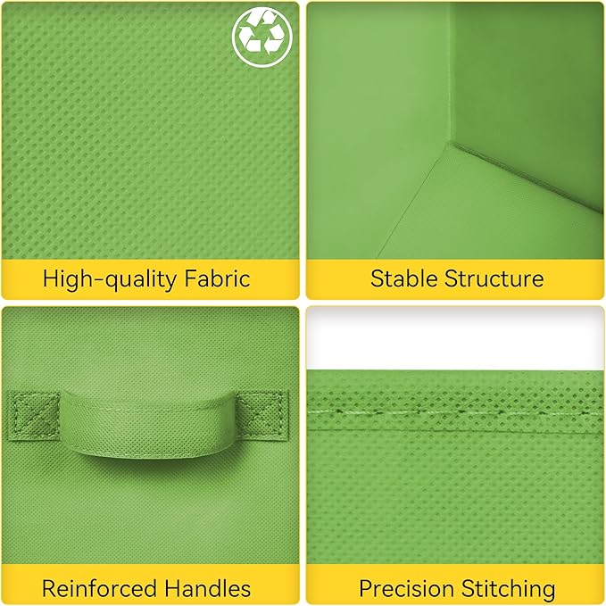 Cupic Cupid 11 Inch Storage Cube, Fabric Cube Storage Bin with Handles, Storage Cube Organizer for Clothes and Toys, Collapsible Cube Bins for Closet, Shelves, Nursery, 6-Pack, Green