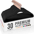 HOUSE DAY Velvet Hangers 30 Pack, Premium Non-Slip Felt Hangers, Sturdy Black Clothes Hanger Heavy Duty, Space Saving Durable Suit Coat Hanger, 360° Rotating Rose Gold Hook
