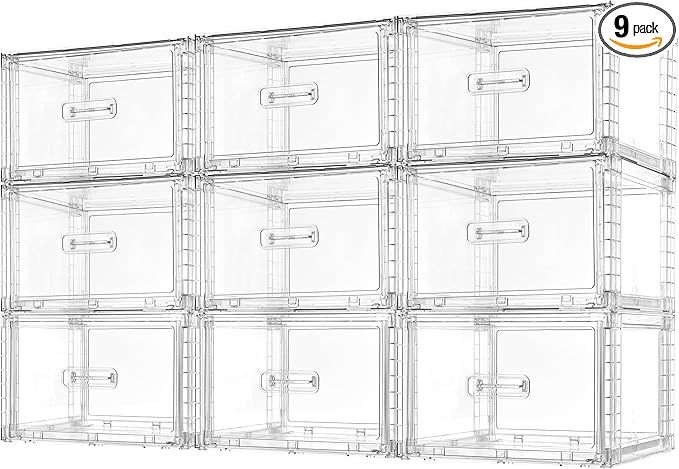 Vtopmart 9 Pack 18QT Clear Stackable Storage Drawers,Easily Assemble Closet Organizers,Plastic Storage Bins for Bathroom,Cabinet,Kitchen Pantry,Under Sink Organization(Medium)