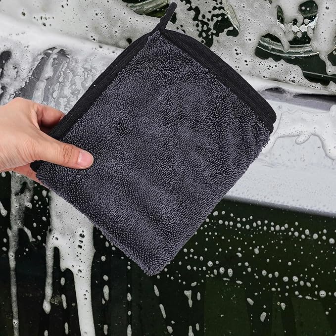 POPETPOP 2pcs Microfiber Car Drying Towels Double-Sided Ultra Absorbent Fiber Cleaning Cloths for Car Glass and Mirrors Black Gray 40x60cm Scratch-Free Wash Rags