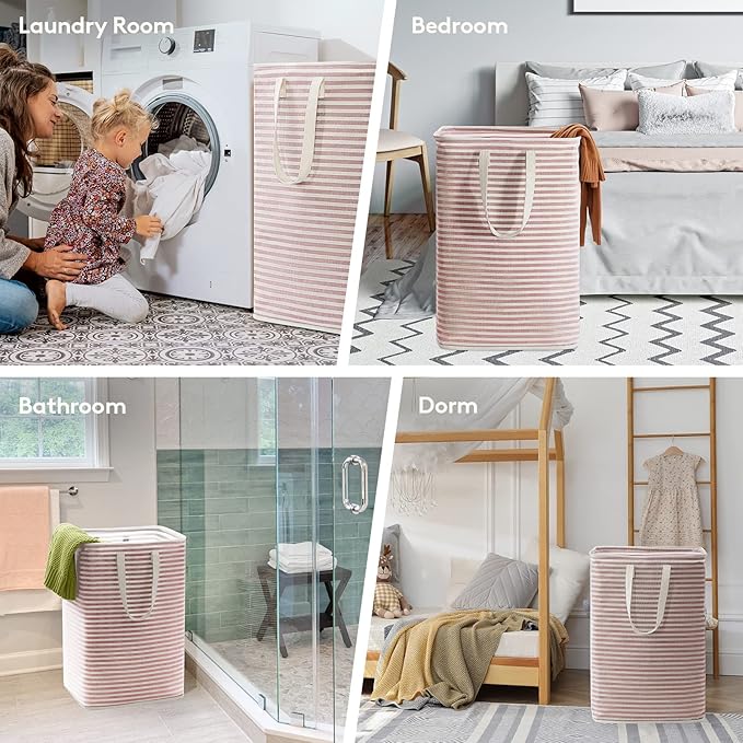 Lifewit 1 Pack Laundry Hamper Large Collapsible Laundry Baskets, Freestanding Waterproof Clothes Hamper with Easy Carry Handles in Laundry Room Bedroom Bathroom College Dorm, Pink, 80L