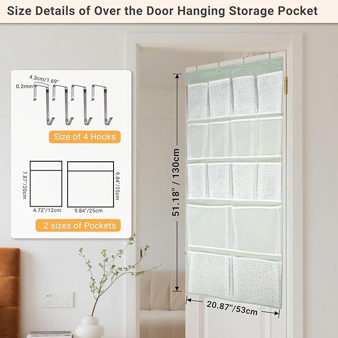 16 Pockets Over Door Hanging Organizer,Back of Door Shoes Organizer with 4 Kind of Pouches,Behind Closet Hanging Shelf Holder for Sock,Hat,Underwear,Travel Outfit,Storage Organization for Home,Dorm,RV