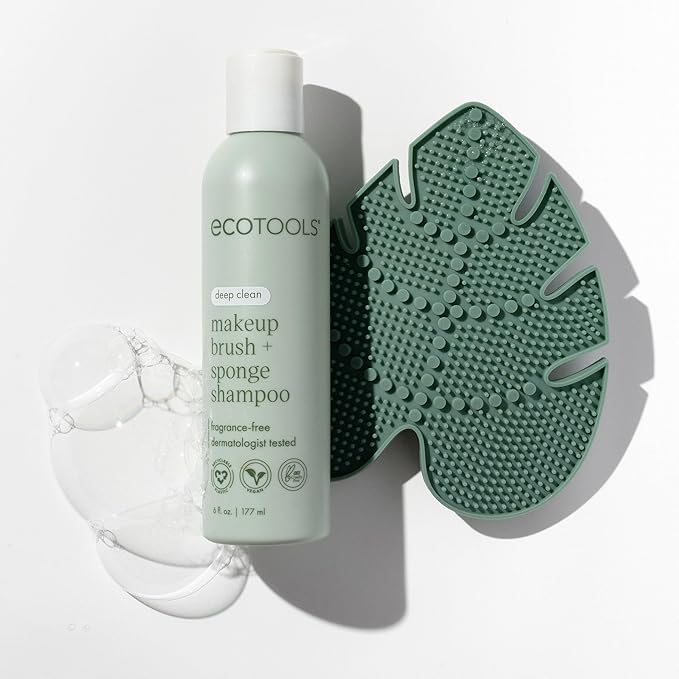 EcoTools Makeup Brush Cleansing Pad + Deep Clean Shampoo Bundle, Brush Cleaner Mat & Makeup Brush Cleanser For Deep Cleaning Tools, Clean Formula, Cruelty-Free, & Vegan, 2 Piece Set