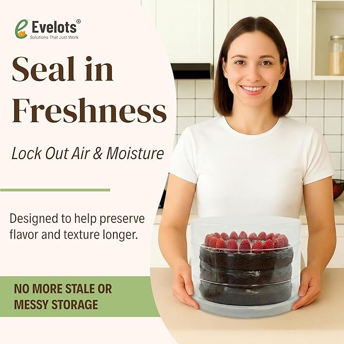 Evelots 12-Inch Airtight Cake Container with Lid - Portable Carrier for Pies, Cakes, Cupcakes & More - BPA-Free Clear Plastic - Secure & Easy Transport