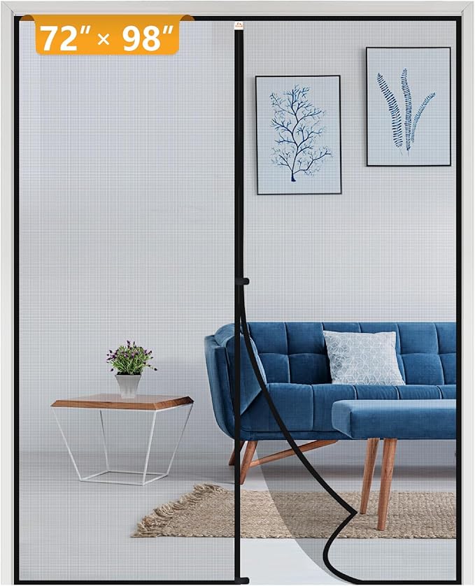 Yotache Wide Door Screen with Magnets Fits Door Size 72 x 98, Screen Size 74" x 99" Retractable Net Hanging Tools Free Installation for Patio Walk Thru Sliding Door Black