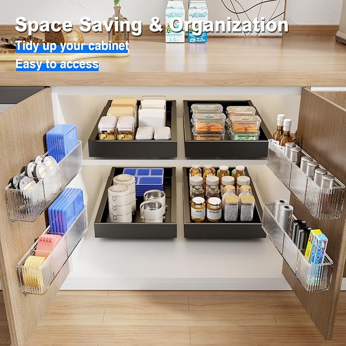 2 Pack Adhesive Cabinet Door Organizer, Lid Organizers Inside Cabinet Spice Rack Food Container/Tumbler Lids Holders for Kitchen & Bathroom Wall Mounted(Acrylic)