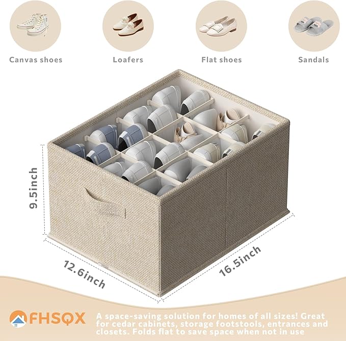 FHSQX 2 Pack Shoe Organizer for Closet,Foldable Shoe Organizer,Fits up to 24 Pairs,Storage Containers With Bottom Support for Shoes | Foldable, Fits up to 24 Pairs, With Bottom Support, for Shoes
