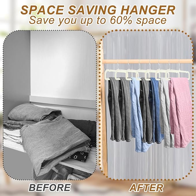 Velvet Pants Hangers Non Slip, 30 Pack Velvet Hangers for Closet with 30 Hooks, Strong Durable Space Saving Slim Clothes Hanger, Ultra Thin Flocked Hanger for Pants, Shirts, Bra, Shorts (Cream)