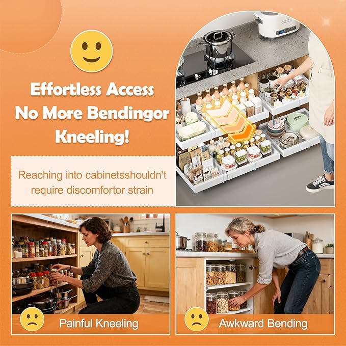 Pull-Out Cabinet Organizer with Expandable - Spice Rack Organizer for Cabinet & Slide-Out Drawers for Kitchen Cabinets，Adjustable Width 11.8"-19.7" White