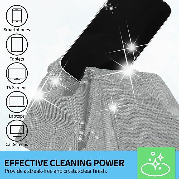 HOMERHYME Microfiber Cleaning Cloth - 10 Pack Glasses Cleaning Cloth, 16" x 14" Window Cleaning Rags, Streak Free Lint Free Polishing Cloths Wipes for Eye Glass, Stainless Steel, Windshield, Grey