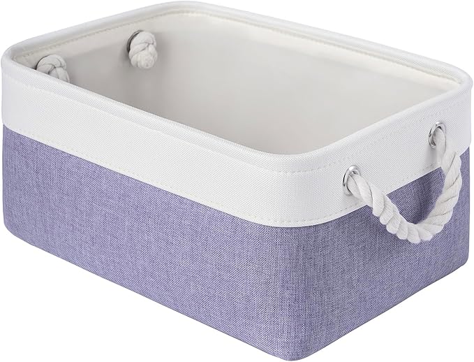 Storage Baskets for Shelves 13.8x9.8x6.7 Inch, Foldable Fabric Storage Bins with Handles, Small Storage Baskets for Organizing Closet, Office, Home Organization (1-Pack, White&Purple)