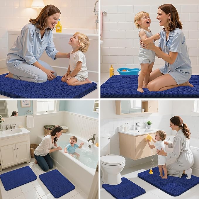 Arotive Bathroom Rugs 30x20, Extra Soft Absorbent Shaggy Chenille Bath Rugs, Machine Washable Rubber Backing Non-Slip Bath Mats for Bathroom Floor Tub and Shower, Home Decor Accessories, Royal Blue