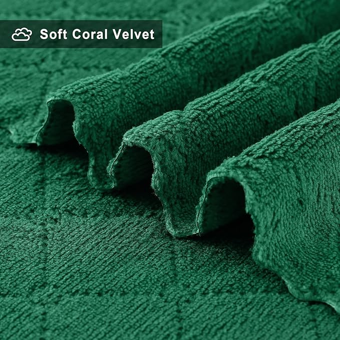 Homaxy 12 Pack Dish Towels for Kitchen (10 x 20 Inches, Dark Green), Super Soft and Absorbent Coral Velvet Dish Cloths for Washing Dishes, Nonstick Oil Fast Drying Microfiber Cleaning Cloth