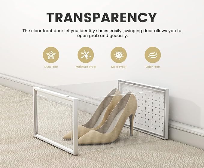 Pinkpum XXL Larger Shoe Storage Boxes Fit Size 14, Clear Plastic Stackable Shoe Organizer 12 Pack Sneaker Storage for Sneakerheads Shoe Containers