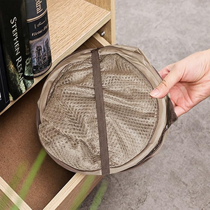 The upgraded pop-up laundry basket features a breathable side pocket mesh design, making it ideal for rooms, apartments, dormitories, travel, business trips, and children's storage (1,light brown)