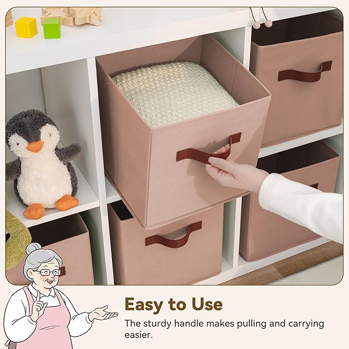 GRANNY SAYS Cube Storage Bins, 11 Inch Cube Storage Organizer, Fabric Storage Bins with PU Handle, Storage Cubes for Shelves, Closet, Dusty Pink, 6-Pack