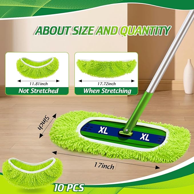 Toulite 10 Pcs Reusable Mop Refill Pads Replacement Compatible with Most XL Sweeper 17" x 5" Microfiber Mops Head Floor Cleaning Supplies (Handle is Not Included)