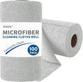100 Pack Microfiber Cleaning Cloth Roll, Tear Away Reusable Towels, 11" X 9", Ultra Absorbent & Lint Free Cloth for Cars, Kitchen, Window, Home and Shop, Gray