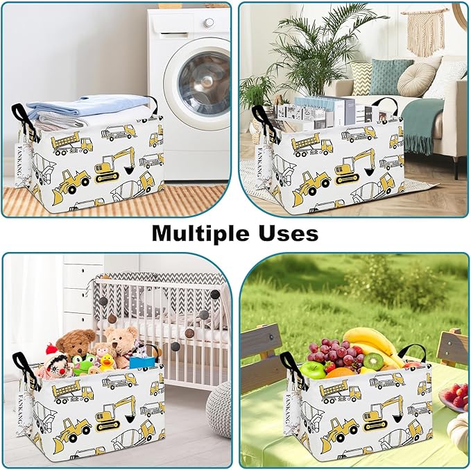 FANKANG Storage Bins, Nursery Hamper Canvas Laundry Basket Foldable with Waterproof PE Coating Large Storage Baskets for Kids Boys and Girls, Office, Bedroom, Clothes,Toys(Rec-excavator）