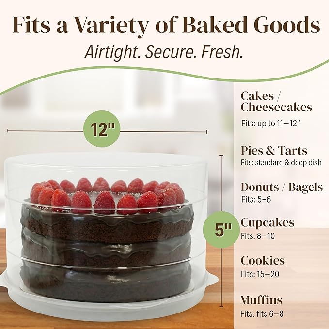 Evelots 12-Inch Airtight Cake Container with Lid - Portable Carrier for Pies, Cakes, Cupcakes & More - BPA-Free Clear Plastic - Secure & Easy Transport