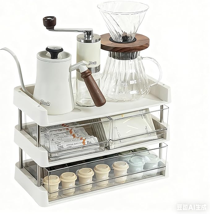 Modular Drawer Organizer, Stackable 3 Trays Come with 3 Drawers box for Tea Bags, Coffee Pods, Spices, Makeup, Office Supplies, Snacks, 12.7x6.7x8.7 inches Countertop Drawer Organizer