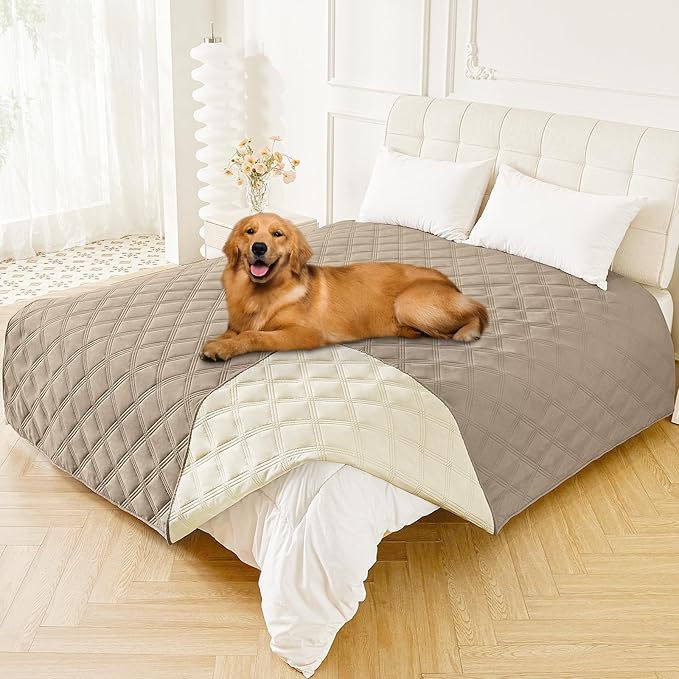 Smiry Waterproof Dog Bed Cover Blanket 82x102, Soft Reversible Pet Blanket, Washable Leakproof Cats Dogs Couch Cover for Sofa, Couch, Furniture, Lattice, Taupe/Beige