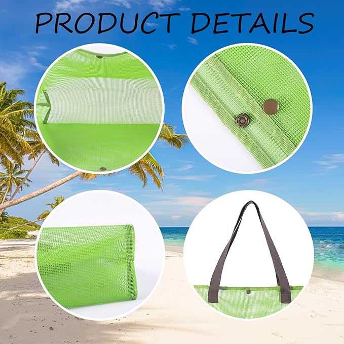 2Pack Large lightweight Simple Mesh Beach Tote Bag With snap Button Reusable Pool Bag for Outdoor Travel Shopping Gym