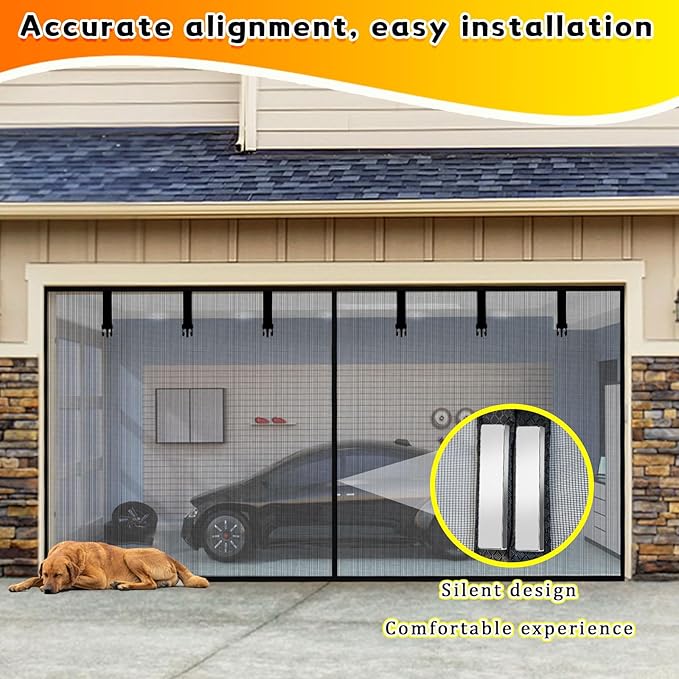Garage Door Screen 1 Car 10x7FT Garage Screen Door，Upgraded PET Mesh with Retractable Magnetic Screen Garage and Heavy Duty Bottom for Easy Assembly and Pass, Hands-Free Screen Door