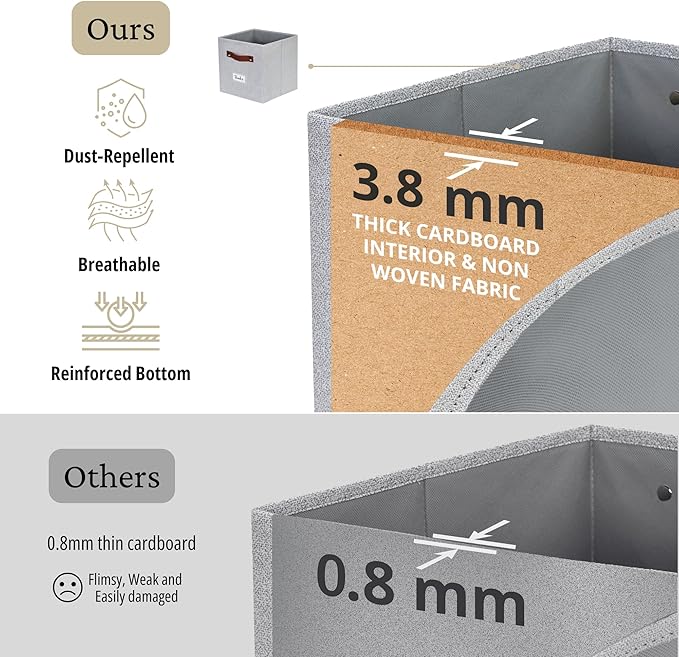 DECOMOMO Storage Baskets, 13x15x13 Storage Cube Bins with Labels for Organizing Shelves (Kallax / 4pcs, Light Texture Grey)