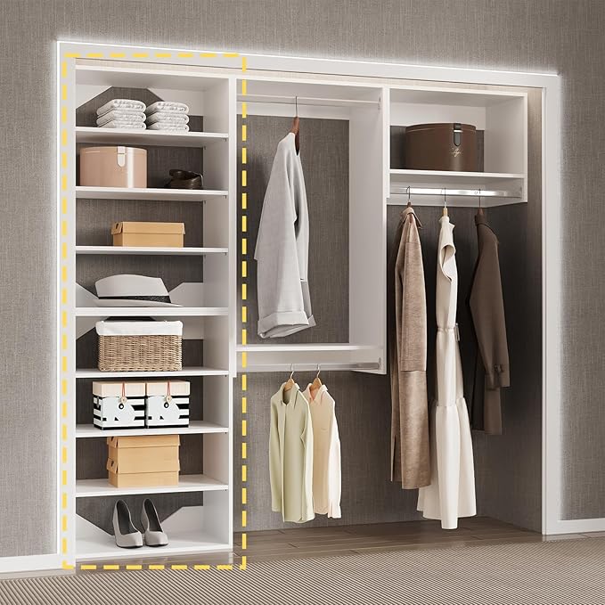 Short Tower Closet Unit, Modular Closet System, Wood Closet System Organizer with Storage for Walk In Closets, Clothing Rack Wardrobe Closet for Hanging Clothes, Bedroom, White, 25.5"W