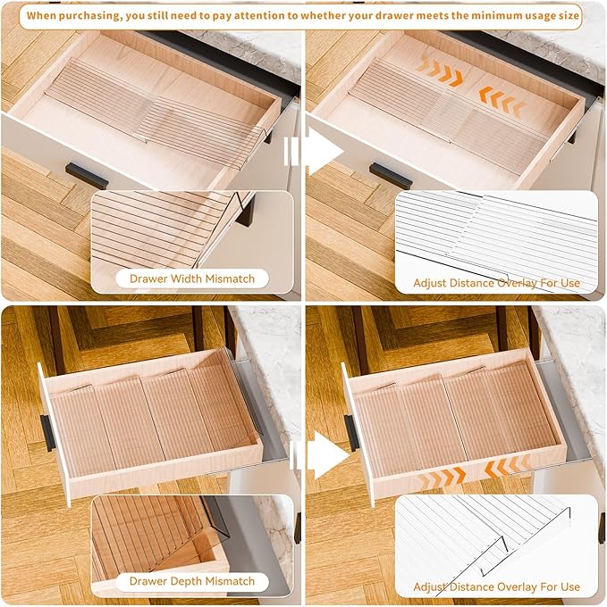Yieach 4 Pack Adjustable Narrow Spice Rack for Drawer - Expandable From 9" to 17.7" - Acrylic Drawer Seasoning Organizer,Tiered Clear Spice Tray for Spices,Condiment,Nail Polish and Jar Organization