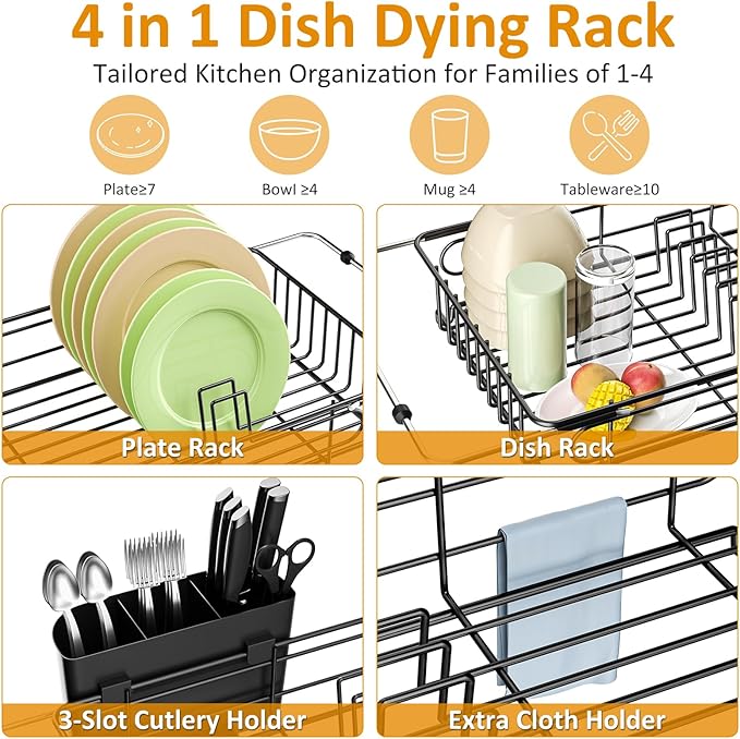 Expandable in Sink Dish Drying Rack,Small Dish Rack Over Sink with Utensil Holder,Stainless Steel Dish Drainers for Kitchen Counter,Sink Drying Rack for Small Space,14.57“-20.87”L x 10.24“W x 2.76”D