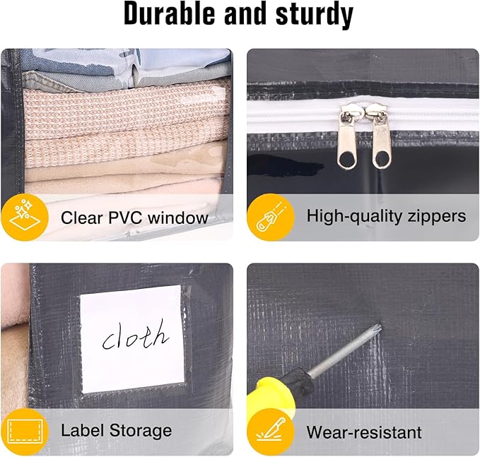 YGEOMER 90L Large Storage Bags 6 Pack Foldable Heavy Duty Blanket Clothes Storage Containers for Closet, Clothing, Comforters, Bedding, Bed Sheets, Pillows and Toys Organizers