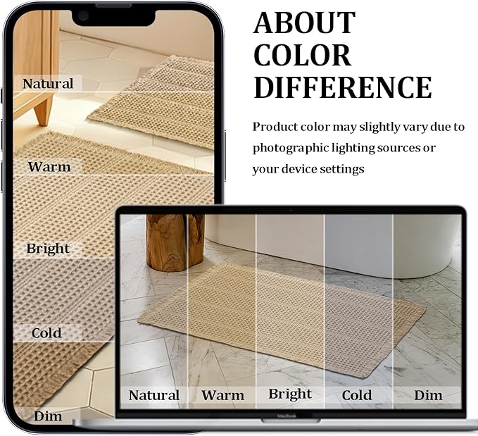JIUZHEN Set of 2 Waffle Bath Mat Super Absorbent Bath Mats Machine Washable Waffle Rugs for Bathroom Floor Non Slip Dry Fast Bathroom Rugs for Beside Tub, 16" x 24" +20" x 32", Strip-Brown