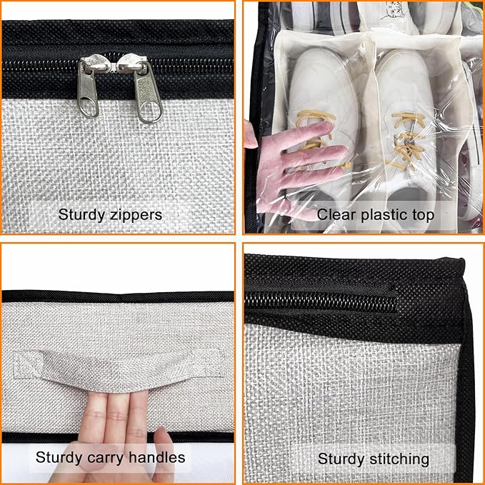 homyfort Shoe Storage Organizer Under Bed, 2 Pack Fits 32 Pairs, Extra Large Shoe Container, Breathable Fabric Underbed Storage for Sneakers, Slippers, Closet, Grey