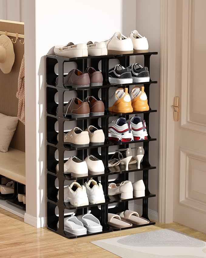 HAIXIN 14 Tier Vertical Black Shoe Rack for Front Door Entrance - Tall Shoe Organizer for Small Spaces, Closet Narrow Small Shoe Shelf Cabinet Free Standing Racks Holder Stand