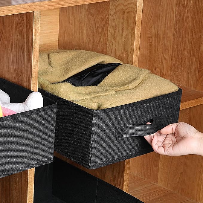BOMKEE Clothings Collapsible Storage Bins, Foldable Organizers and Storage Baskets Cube Storage Bin for Bedroom Living Room (4 Pack, Black, 15.4x11.4x5.5inch)