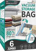 Cozy Essential 6 Jumbo Vacuum Storage Bags, Space Saver Bags Compression Storage Bags for Comforters and Blankets, Pillow, Bedding, Vacuum Sealer Bags for Clothes Storage