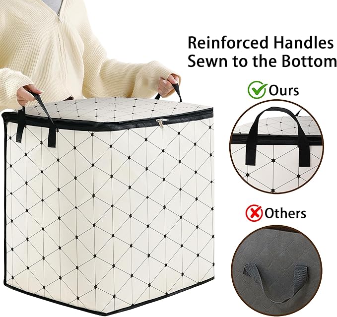 king comforter storage bag,clothes blanket bedding pillow quilt organizer for closet,fabric moving bags with portable handles and zipper 95L(2pack)