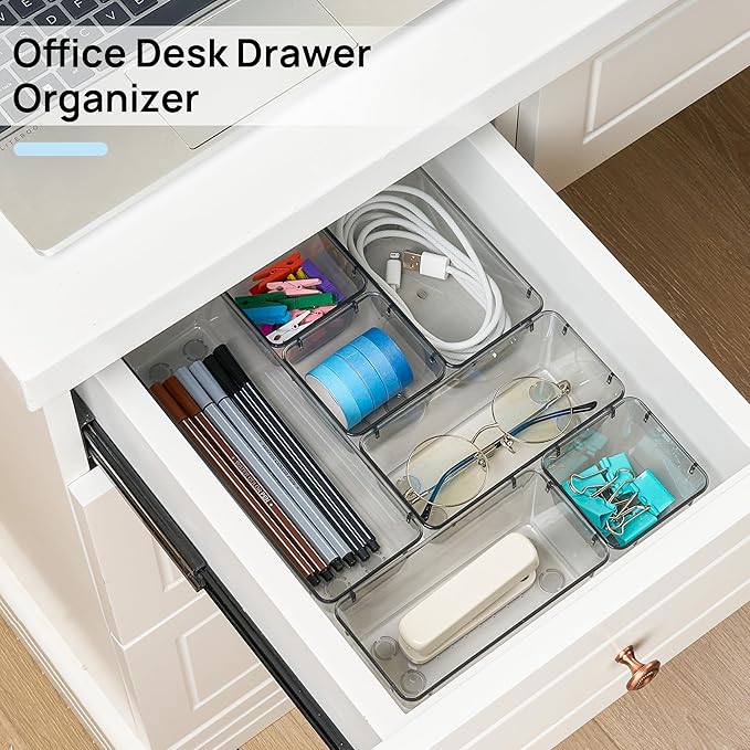 Vtopmart Clear Plastic Drawer Organizers for Bathroom (Clear Black)