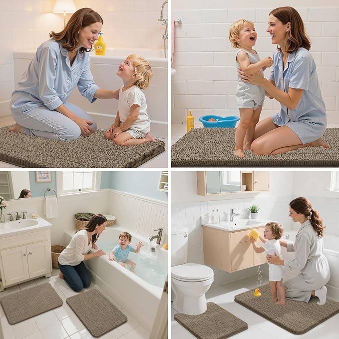 Arotive Bathroom Rugs 24x16, Extra Soft Absorbent Shaggy Chenille Bath Rugs, Machine Washable Rubber Backing Non-Slip Bath Mats for Bathroom Floor Tub and Shower, Home Decor Accessories, Camel