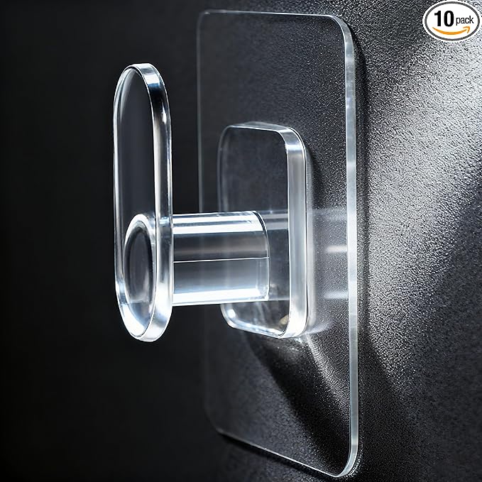 DELITON Clear Cute Storage Hooks, 10 Packs, Adhesion - Stick on Wall for Bathroom Towel&Hanging Robe, Coat