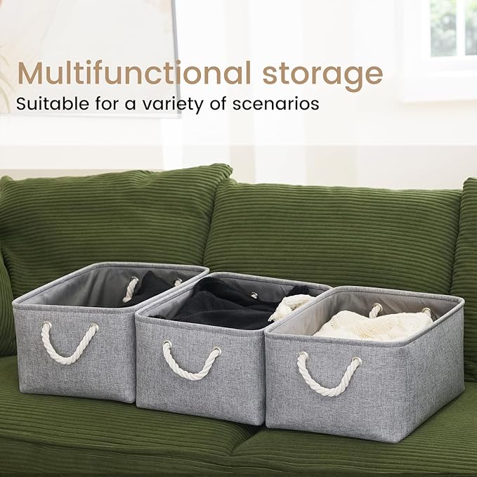 Large Storage Baskets- 15.7x11.8x8.26 inch Storage Bins for Shelves and Closet Organizing, Foldable Fabric Bin for Home Organization Clothes and Laundry (3-Pack, Gray)