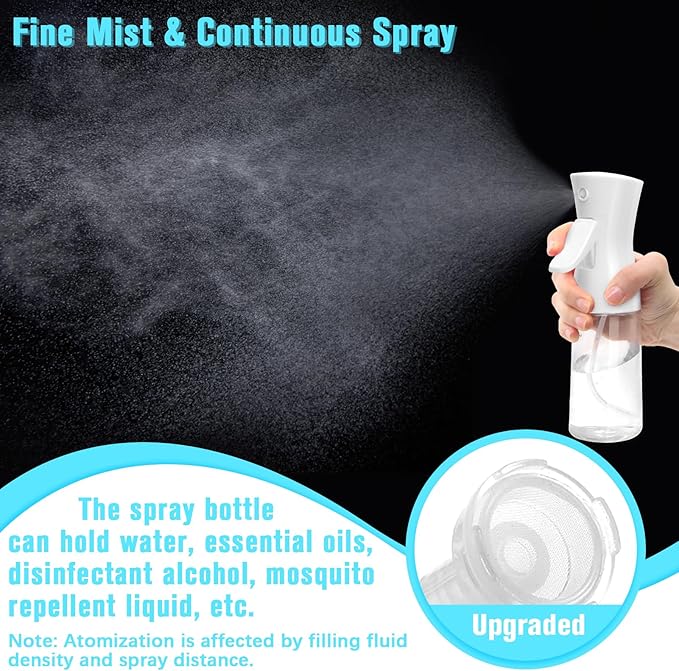 Spray Bottle For Hair,Continuous Water Mister for Hairstyling, Salons, Cleaning, Plants,Essential Oil Scents,Ultra Fine Mist Sprayer,6.8 OZ /200 ML-White(Christmas Gifts)