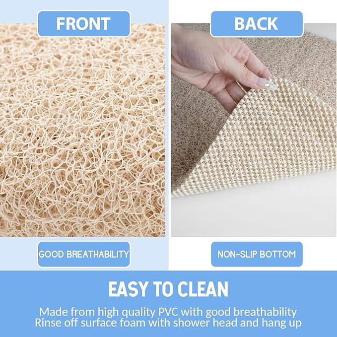 Hargiis Non Slip Bathtub Mat, Foot Scrubber Anti Slip Fast Drying Shower Mat for Tub, Floor,Bathroom, Home, Kitchen, Hotel, Beige, 24x16 Inches