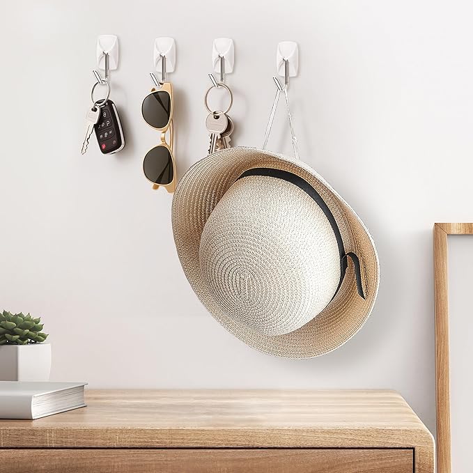 Wire Hooks for Wall Medium 16 Hooks, Heavy Duty Wall Hooks with 16 Strips, Damage Free Adhesive Hooks for Key Holder, Coat, Door, Shower Hanging