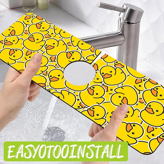 Sink Splash Guard Faucet Mat Rubber Ducky Absorbent Fast Drying Mat Sink Gadgets Splash Guard Behind Faucet Drip Catcher for Kitchen Bathroom 15.5"X5.5"