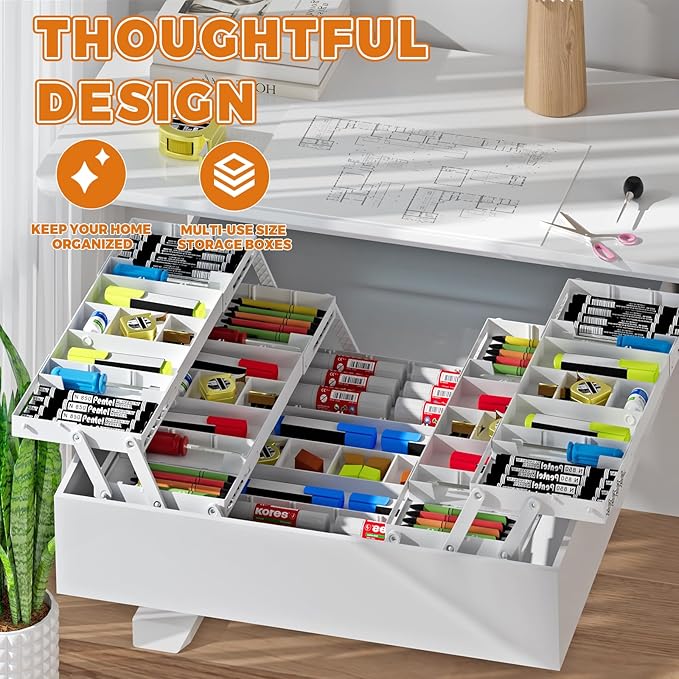 3 Tier Drawer Organizer - Expandable Junk Drawer Organizer Smart Office Supply Organizer, Folding Kitchen Tool Storage Multi Level Desk Organizer for Makeup, Jewelry Storage(2 Row 3 Tier, White)