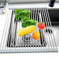Roll Up Dish Drying Rack, 21.3" x 15.8" Over The Sink Dish Drying Rack, Kitchen Dish Rack Foldable Dish Drainer, Stainless Steel Dish Drying Rack for Kitchen Sink Counter Storage (Grey)