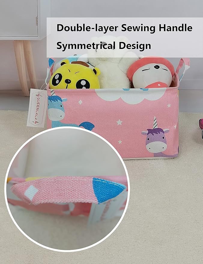 QUEENLALA Rectangular Laundry Hamper/Foldable Nursery Laundry Basket for Organizing/Storage Bin Baskets/Children Toy Office Bedroom/Toy Bin Closet Shelf Baskets（Rec-Unicorn）